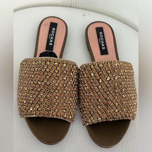 Rochas Suede Crystal Embellished Open Toe Flat Slides size 37 - Picture 8 of 9